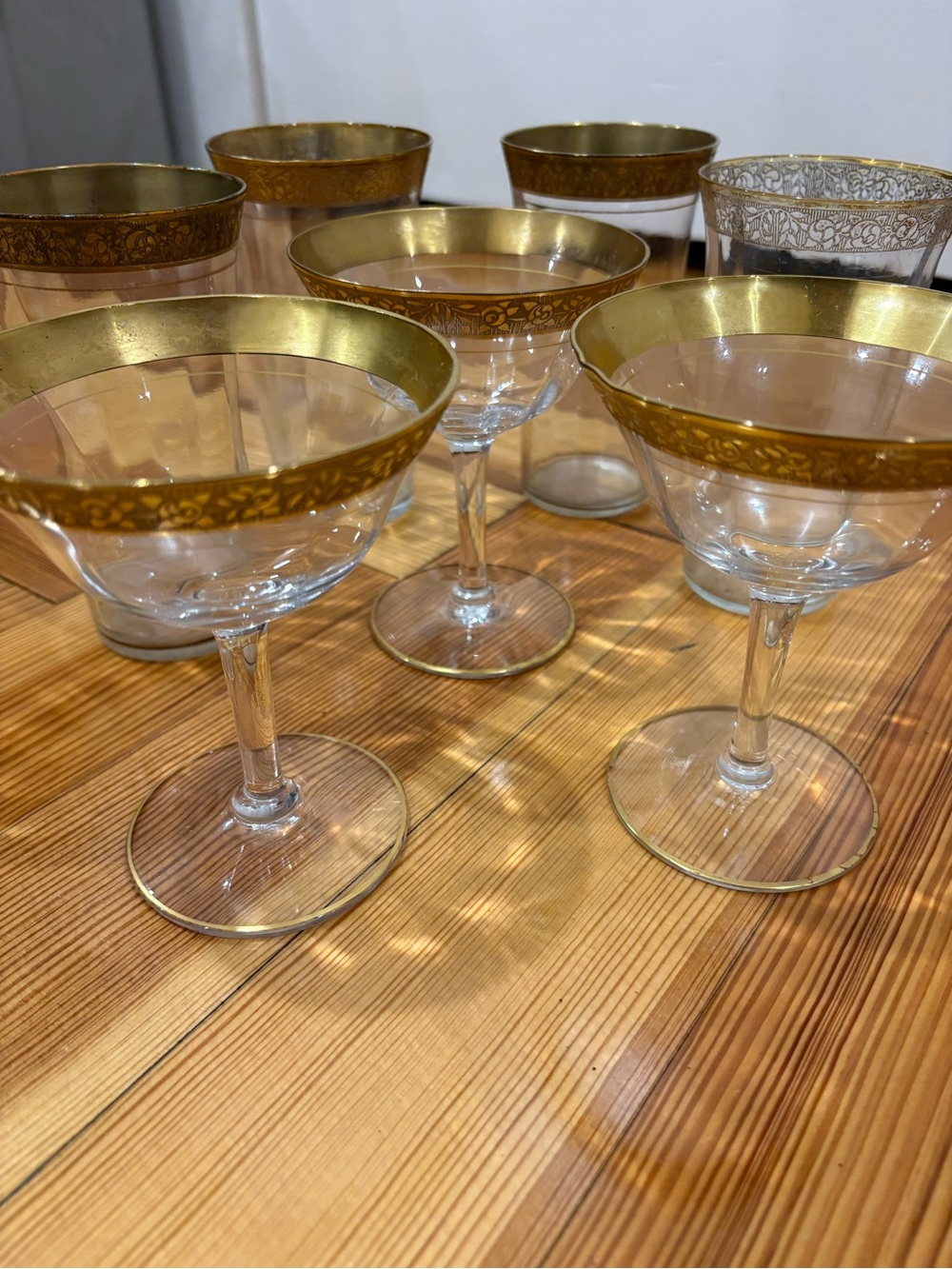 Elegant Gold-Rimmed Coupe Glasses - Set of 7